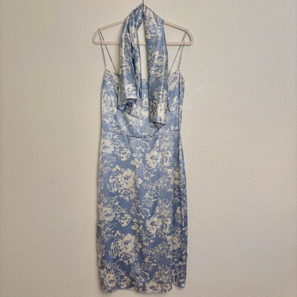 Reformation Frankie Silk Formal Dress Spaghetti Strap Porcelain Blue Floral 10 P - Picture 7 of 16